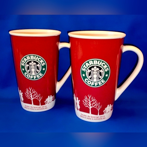Starbucks 2006 Winter Christmas Holiday Red & White Tall Coffee Tea Mugs 16oz - Picture 5 of 5